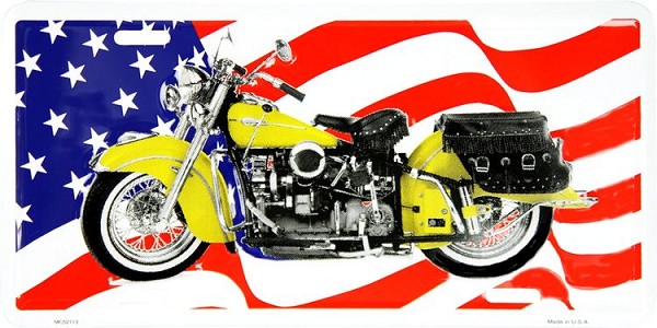 signs 4 fun Motorcycle w/ USA Flag License Plate
