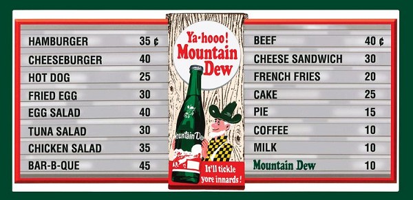 signs 4 fun Mountain Dew Menu Board Metal Sign
