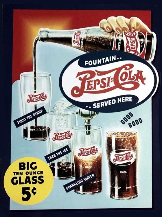 signs 4 fun Pepsi Big Ten Ounce Glass Metal Sign