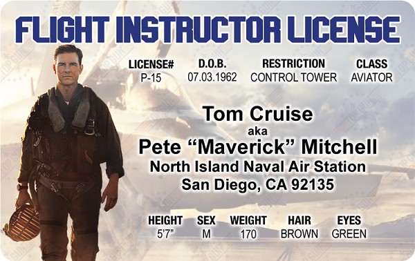 signs 4 fun Pete "Maverick" Mitchell ID
