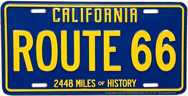 signs 4 fun Route 66 California Blue License Plate