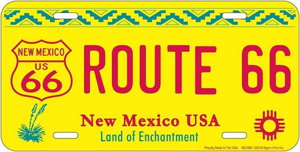 signs 4 fun Route 66 NM Yellow/Green License Plate