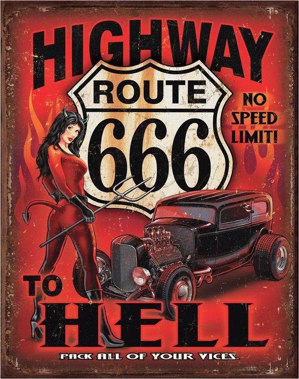 signs 4 fun Route 666 - Highway to Hell Metal Sign