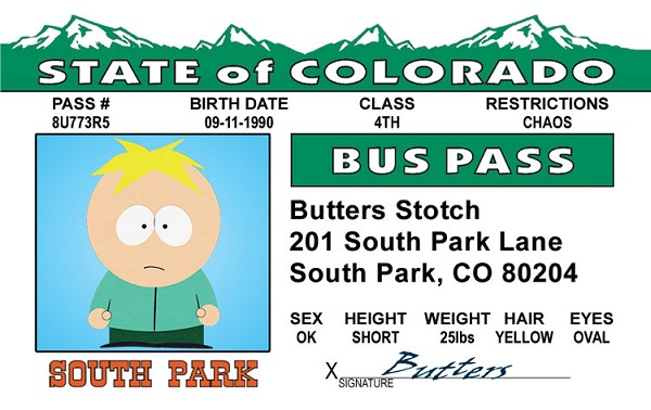 signs 4 fun So Park - Butters Bus Pass