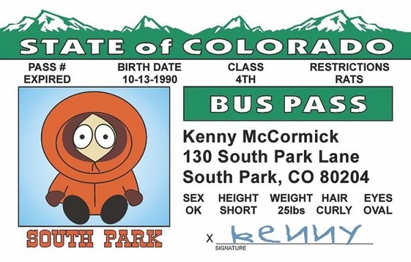 signs 4 fun So Park - Kenny Bus Pass