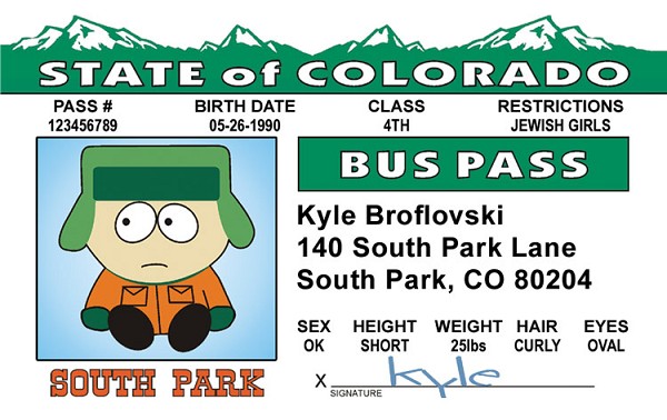 signs 4 fun So Park - Kyle Bus Pass