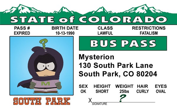 signs 4 fun So Park - Mysterion Bus Pass