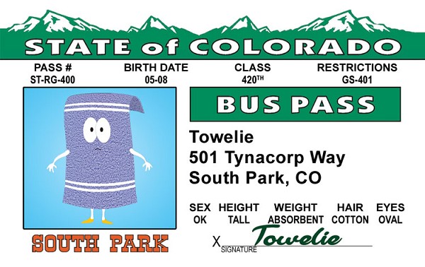 signs 4 fun So Park - Towelie Bus Pass