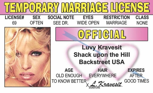 signs 4 fun Temp Marriage License ID