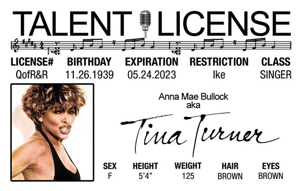 signs 4 fun Tina Turner Talent License