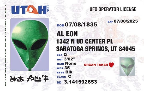 signs 4 fun Utah State Alien ID