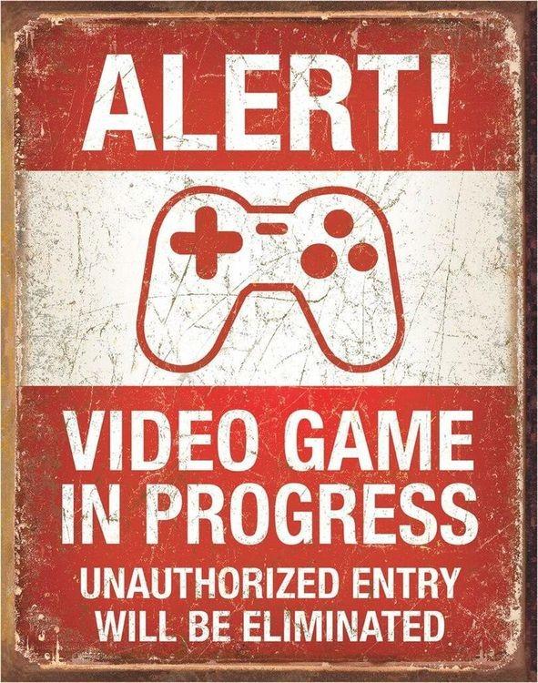 signs 4 fun Video Game in Progress Metal Tin Sign