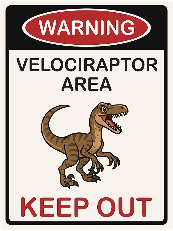 signs 4 fun Warning Velociraptor Metal Sign