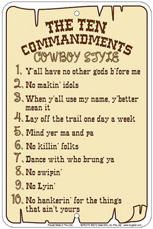 signs 4 fun Western 10 Commandments Sm. Parking Sign