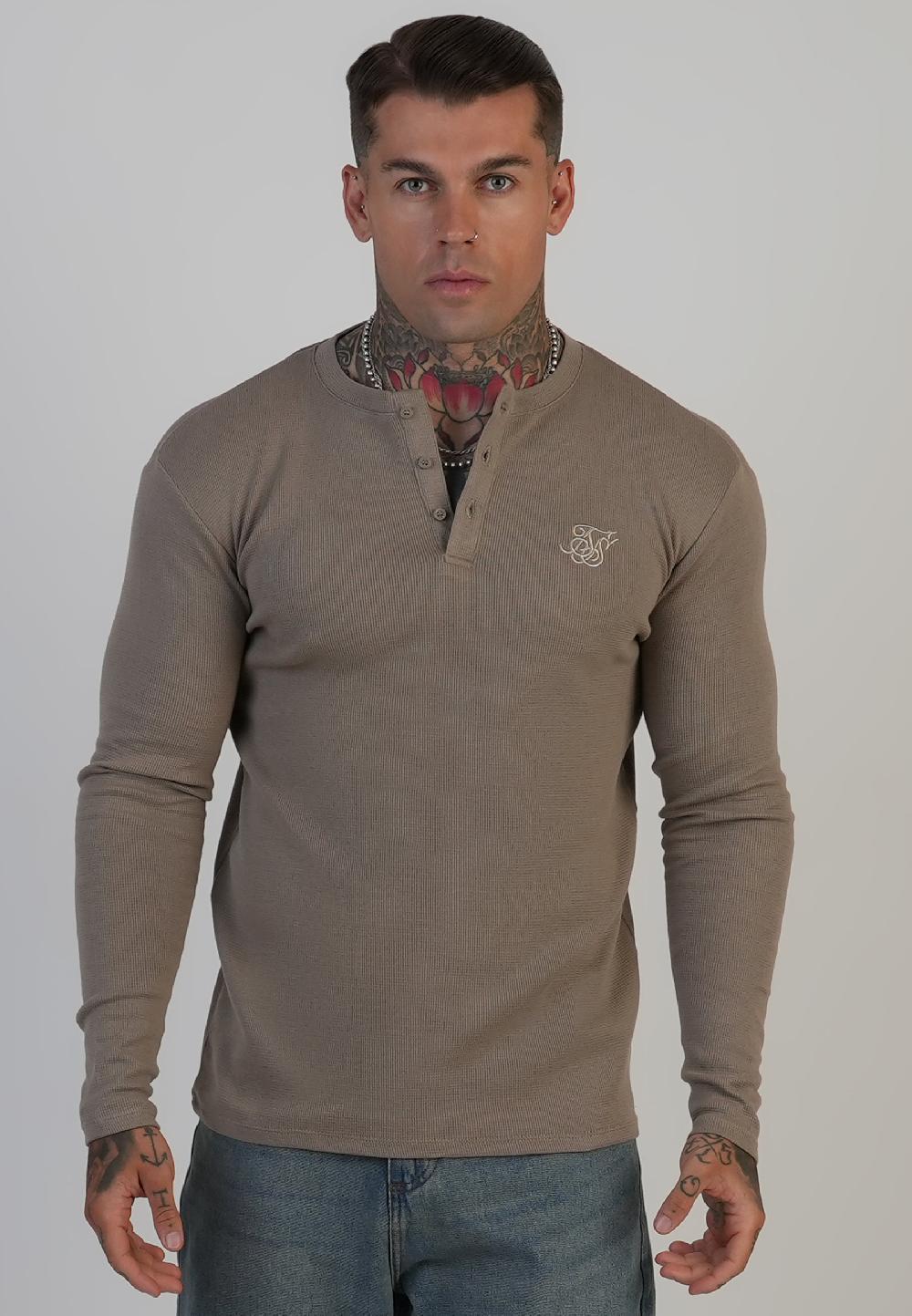 sik silk Beige Henley T-Shirt