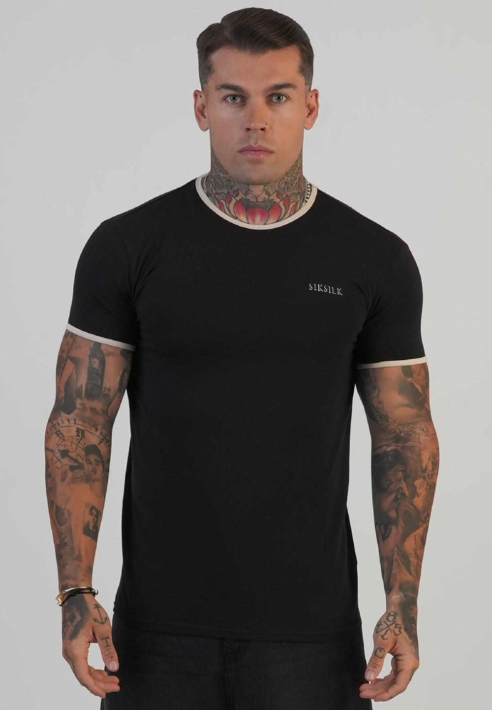 Sik Silk Black And Ecru Ringer T-Shirt