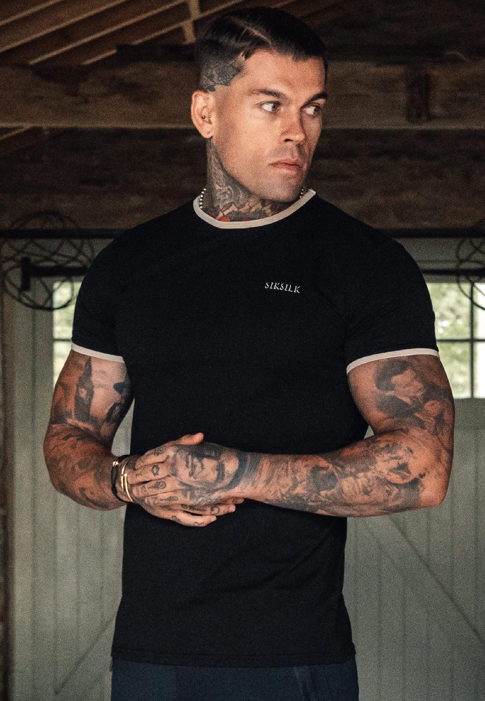 sik silk Black and Ecru Ringer T-Shirt