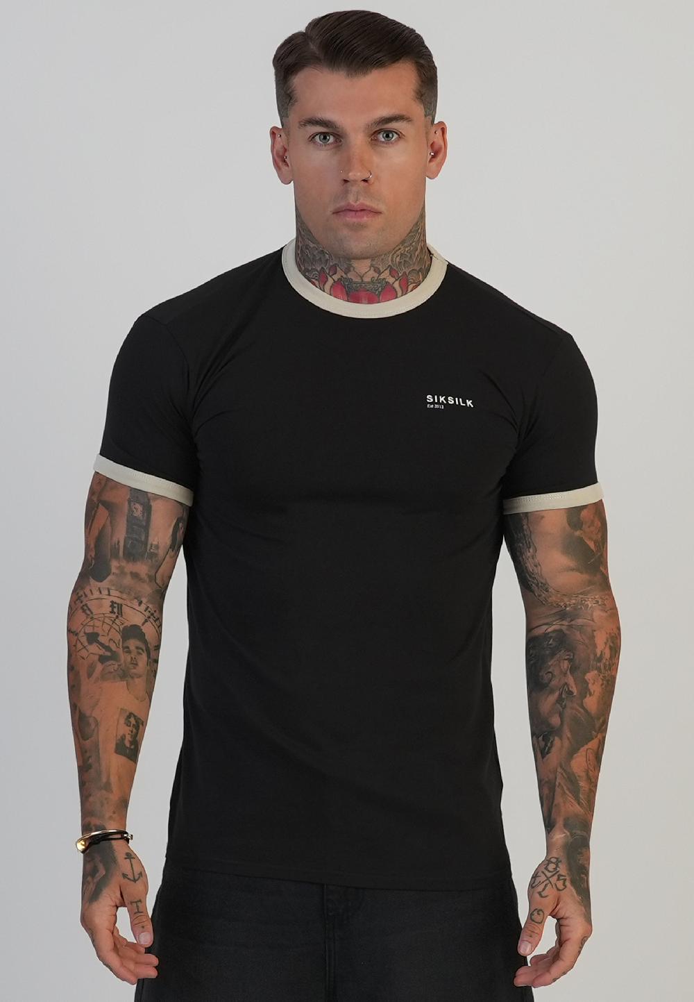 sik silk Black and Ecru Ringer T-Shirt
