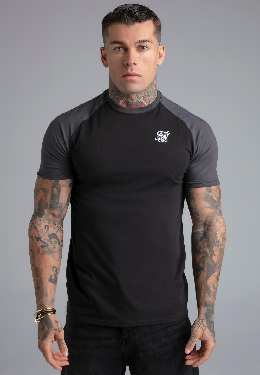 sik silk Black and Grey Raglan T-Shirt