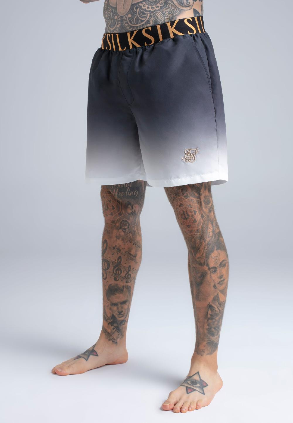 sik silk Black and White Fade Swim Shorts