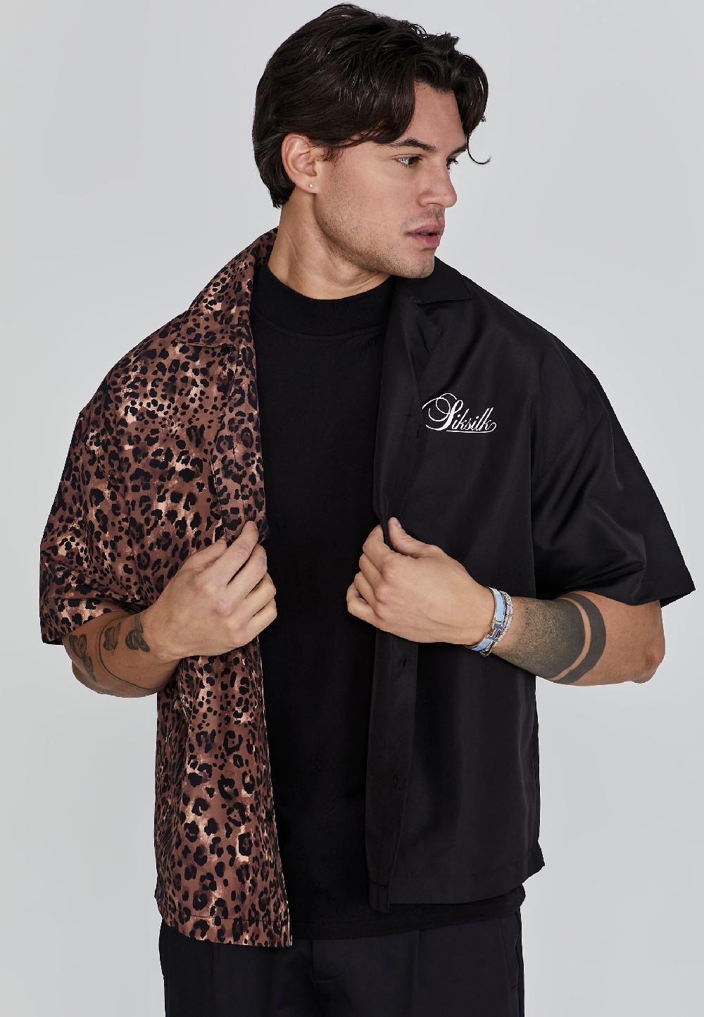 sik silk Black Animal Print Shirt