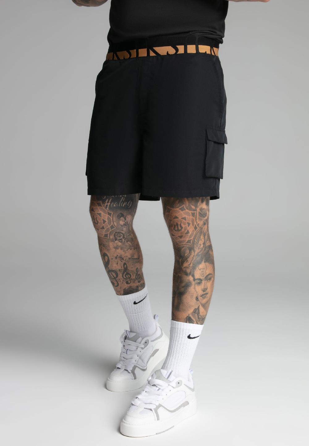sik silk Black Cargo Swim Short