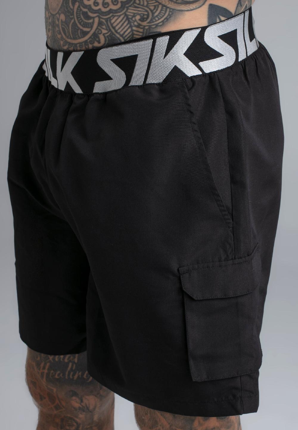 Sik Silk Black Cargo Swim Shorts