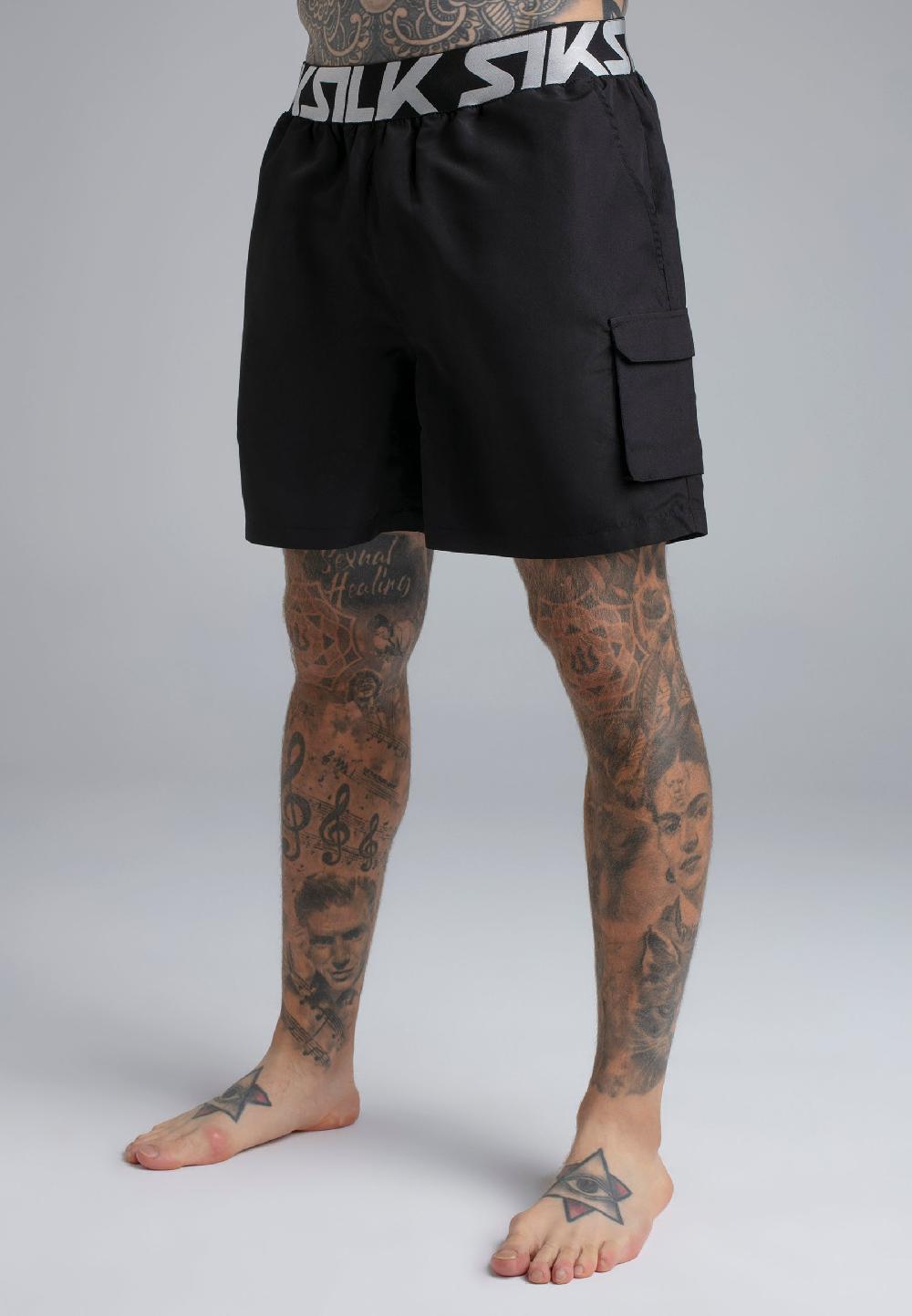 sik silk Black Cargo Swim Shorts