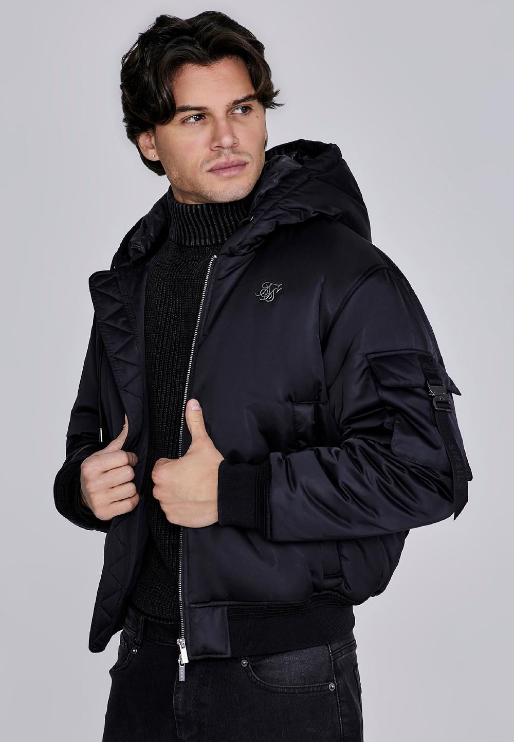 Sik Silk Black Hooded Bomber Jacket
