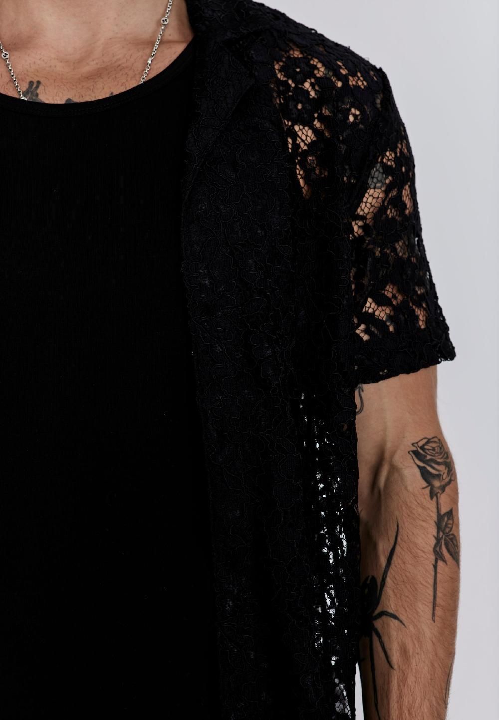 Sik Silk Black Lace Resort Shirt