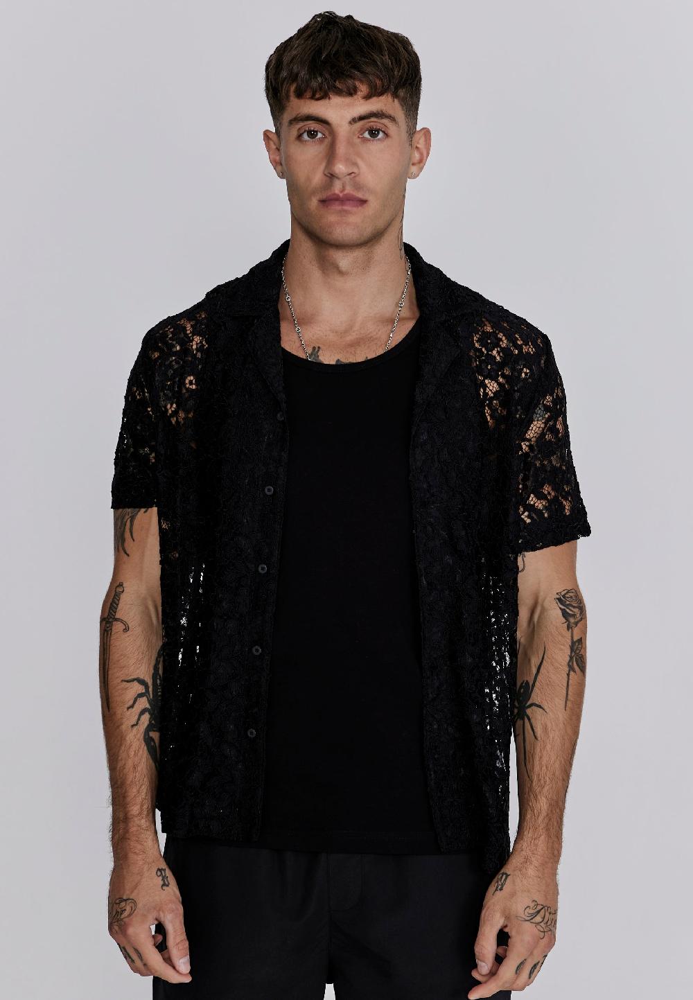 sik silk Black Lace Resort Shirt