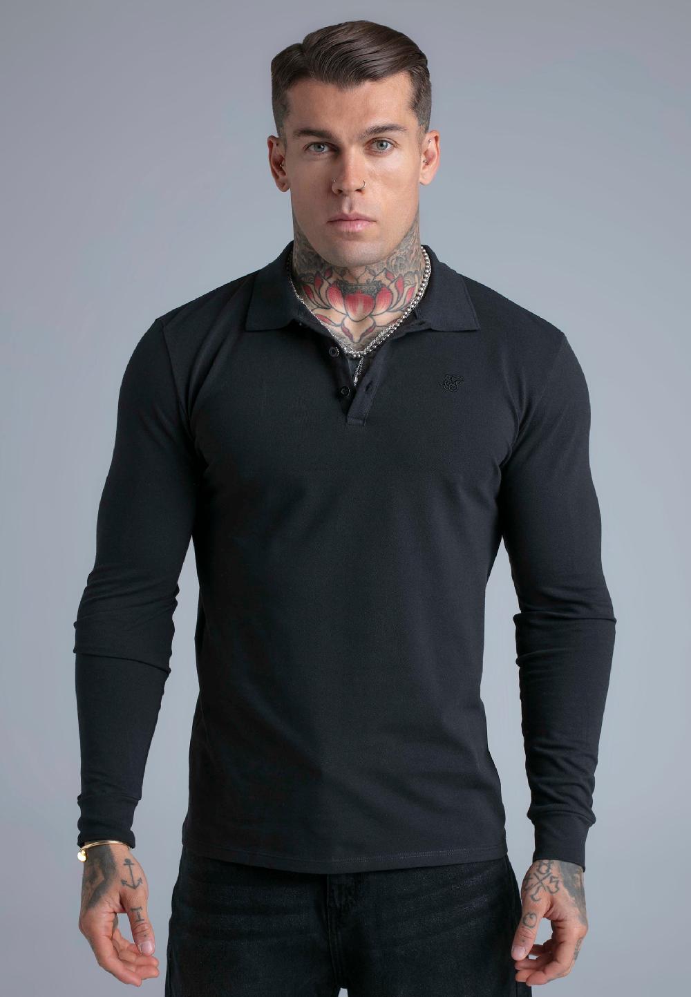 sik silk Black LS Button Polo