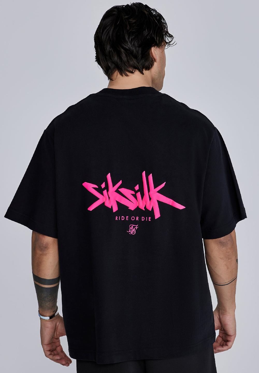 Sik Silk Black Neon Pink Oversized T-Shirt