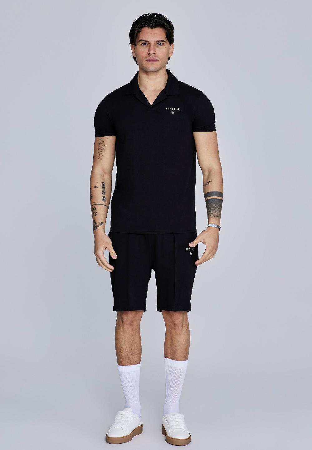 sik silk Black Polo and Shorts Set