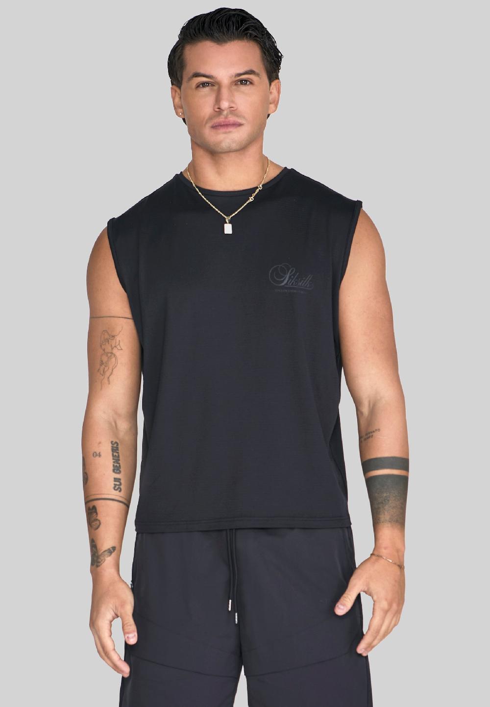 sik silk Black Relaxed Logo Vest