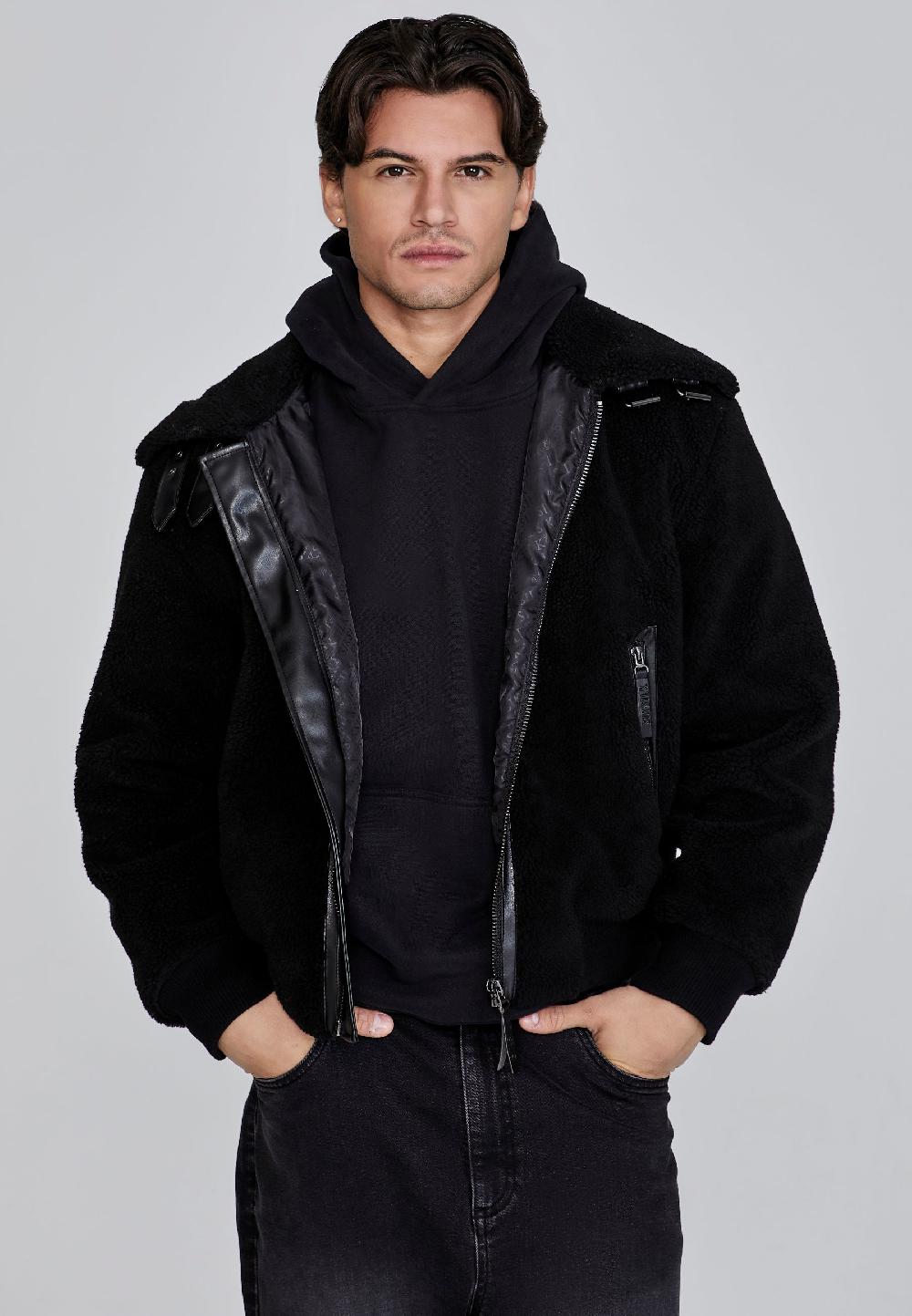 sik silk Black Sherpa Bomber Jacket