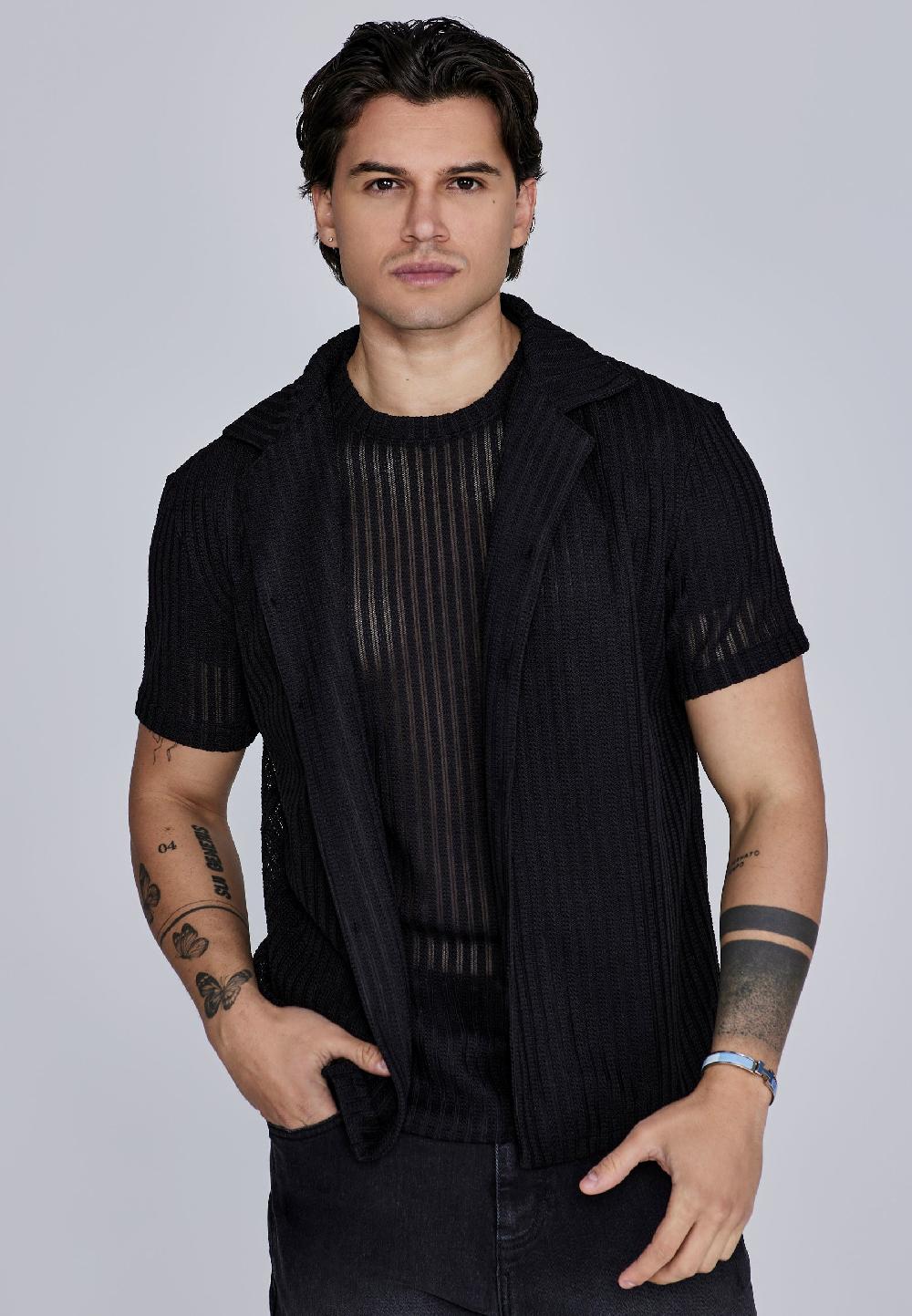 sik silk Black Textured Resort Shirt