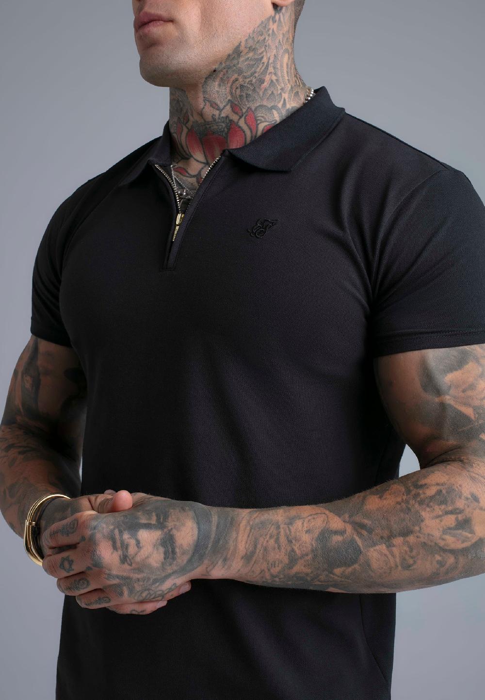 Sik Silk Black Zip Polo T-Shirt