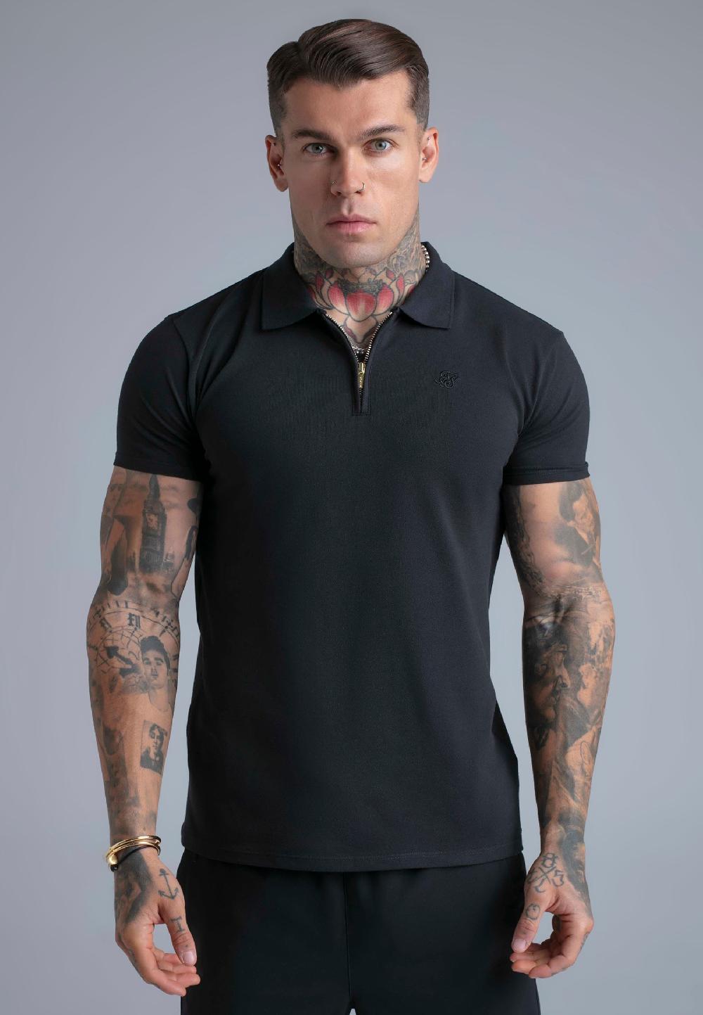 sik silk Black Zip Polo T-Shirt