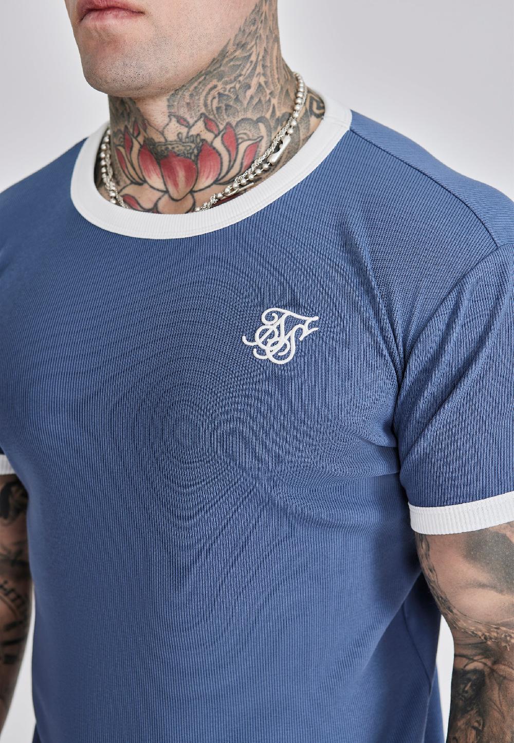 Sik Silk Blue Ribbed Ringer T-Shirt