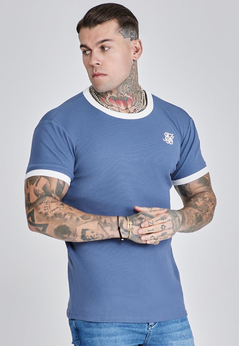 sik silk Blue Ribbed Ringer T-Shirt