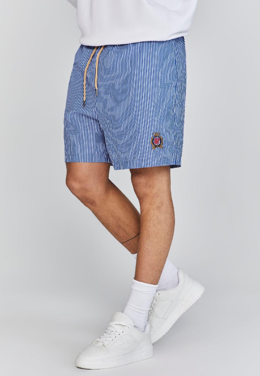 sik silk Blue White Striped Shorts