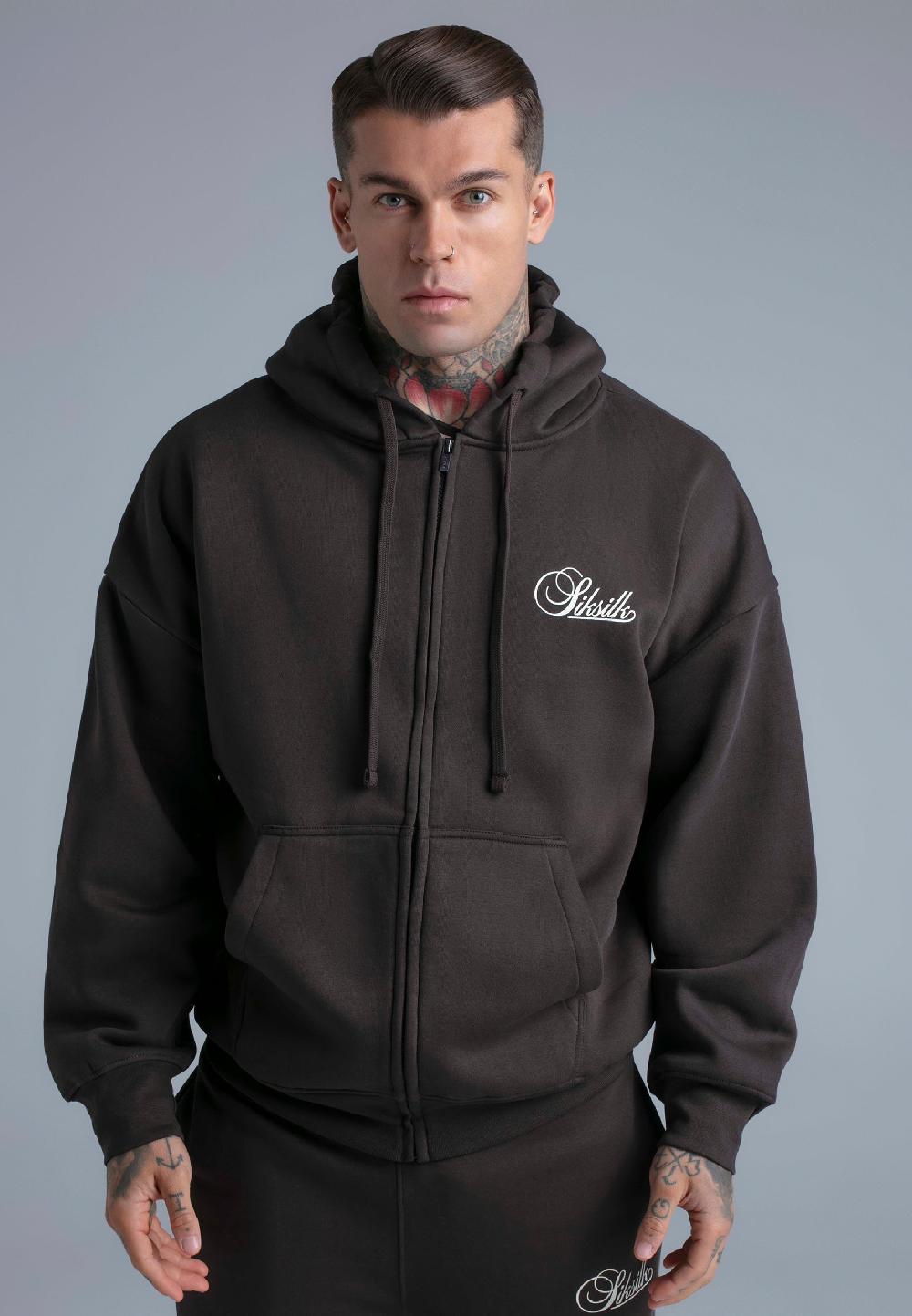 Sik Silk Brown Essentials Full Zip Hoodie