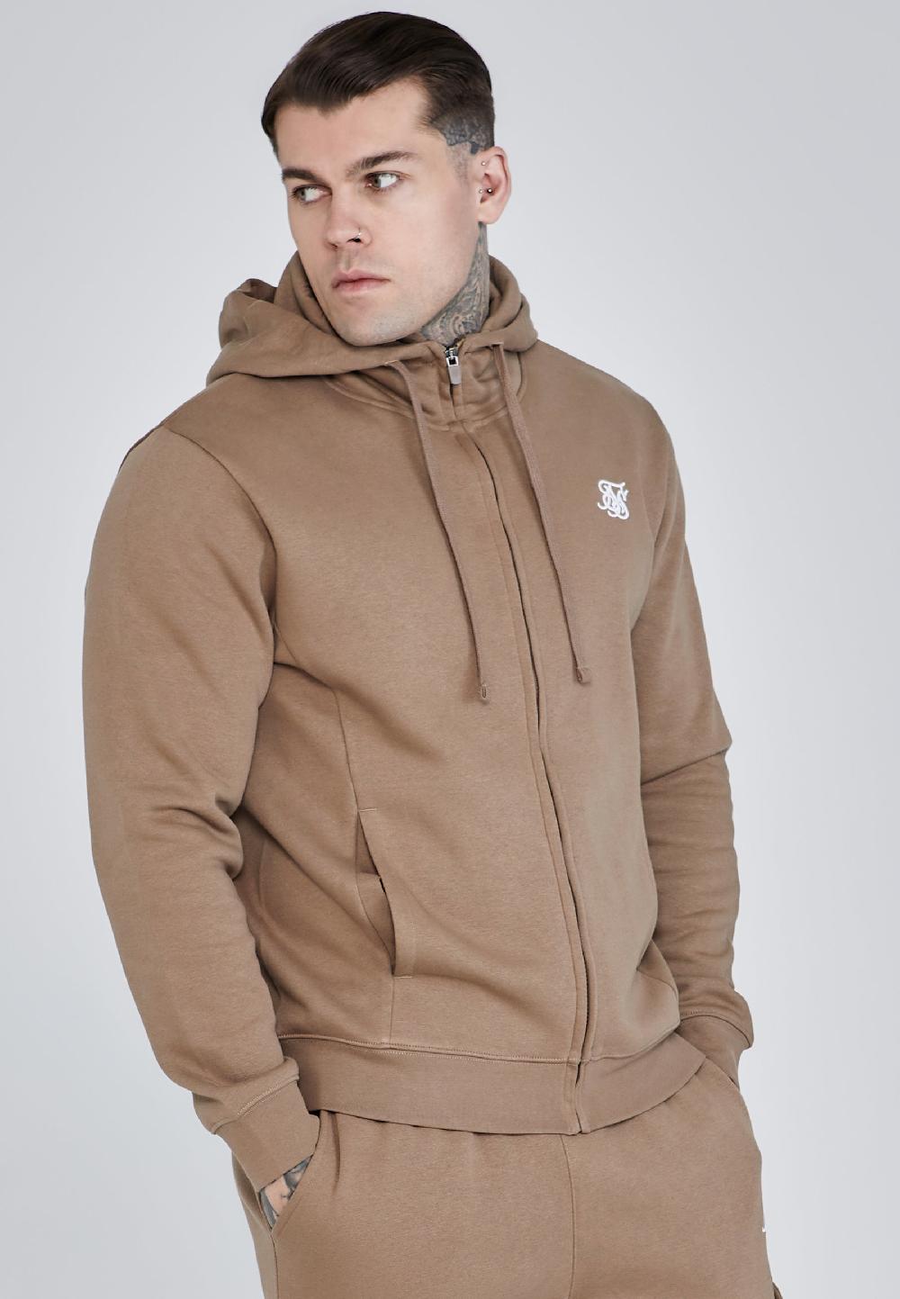 sik silk Brown Essentials Full Zip Hoodie
