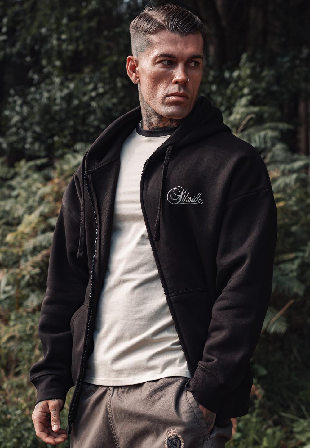 sik silk Brown Essentials Full Zip Hoodie