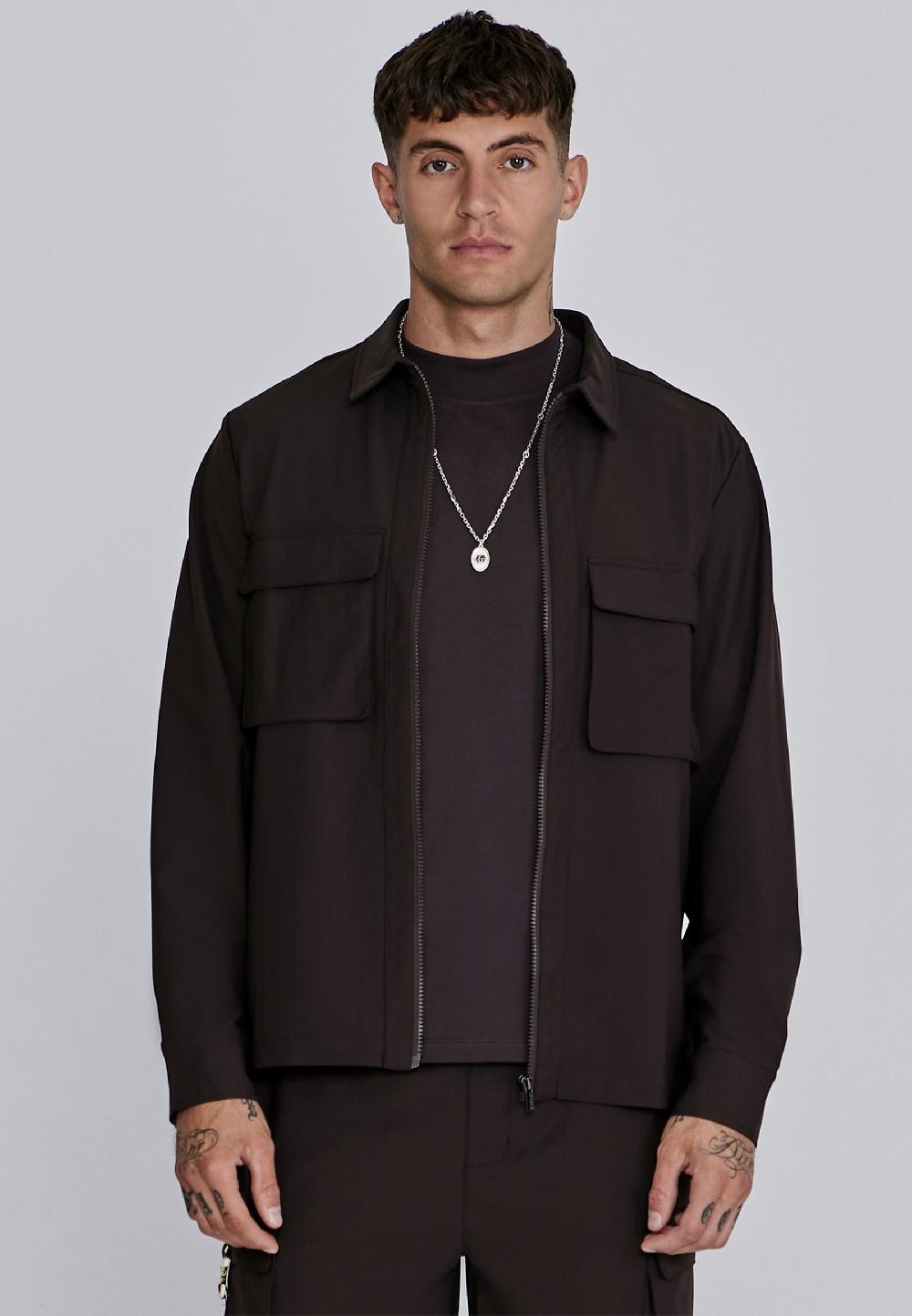 sik silk Brown Full Zip Overshirt
