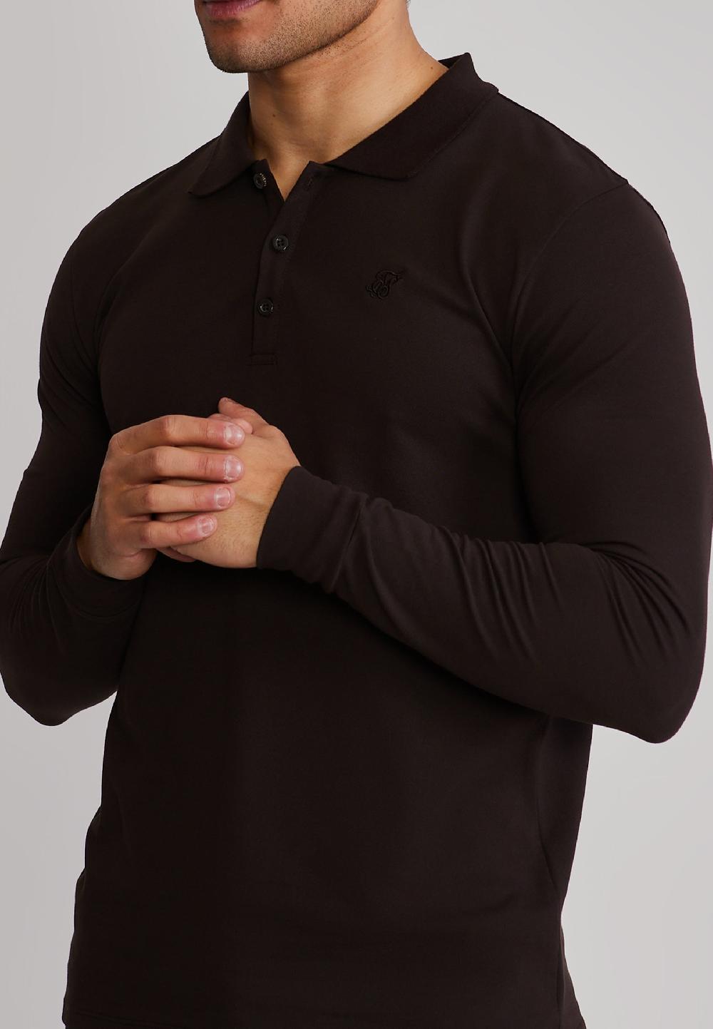 Sik Silk Brown LS Button Polo