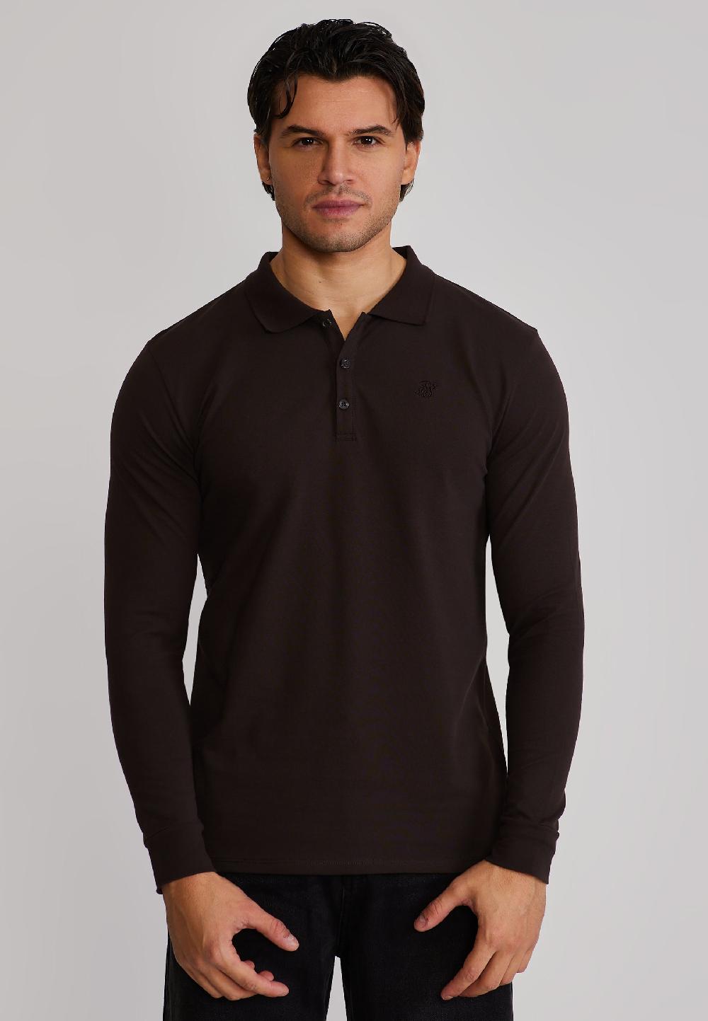 sik silk Brown LS Button Polo