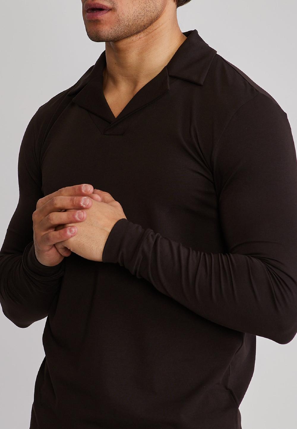 Sik Silk Brown LS Revere Polo