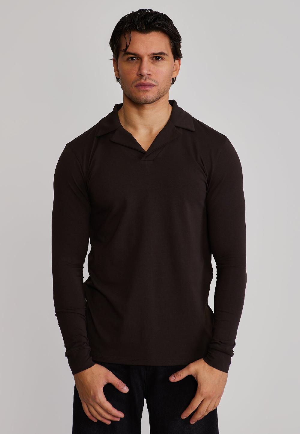 sik silk Brown LS Revere Polo